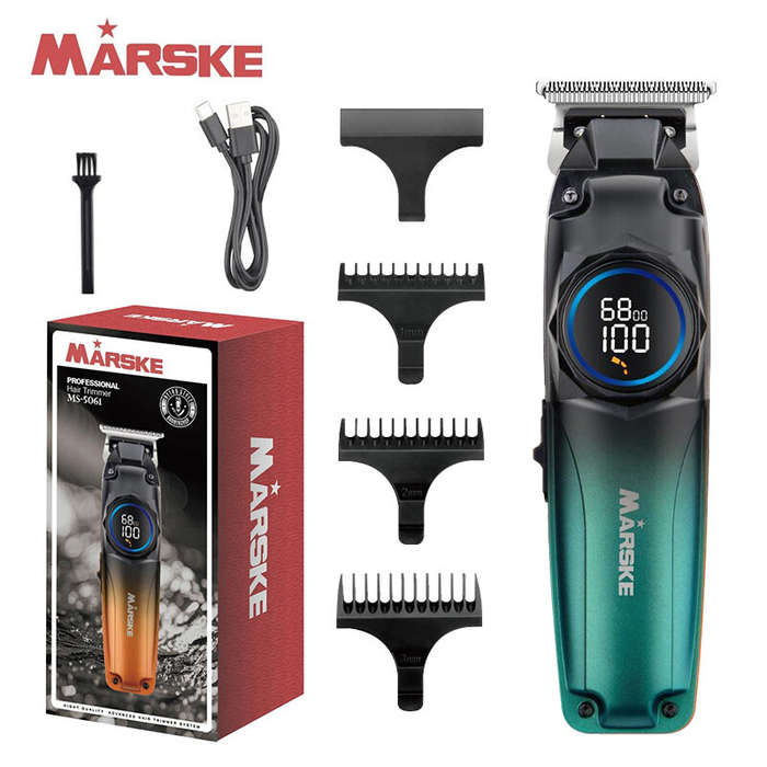 Green - MARSKE MS-5601 Hair Clipper for Men With Fade Design LED Display Cordless USB Rechargeable S