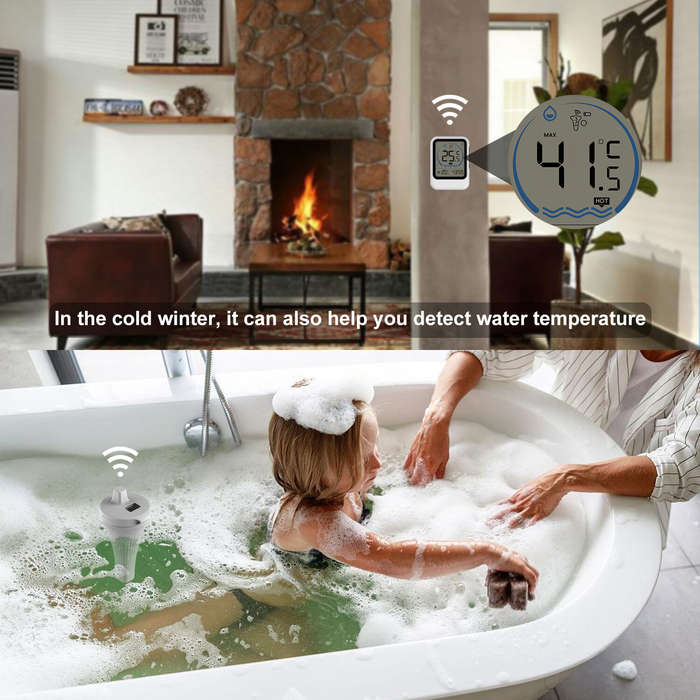 White - MK8007A Wireless Digital Pool Thermometer Floating Sensor LCD Display Indoor Outdoor Water T