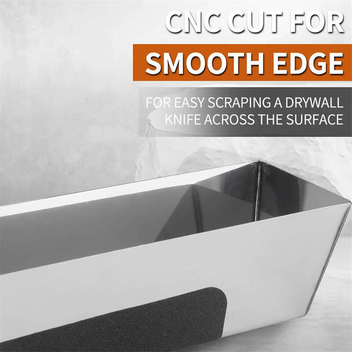 Grey - 10 Inch Stainless Steel Drywall Taping Mud Pan Non Slip Grip CNC Cut Leakproof Welding Smooth
