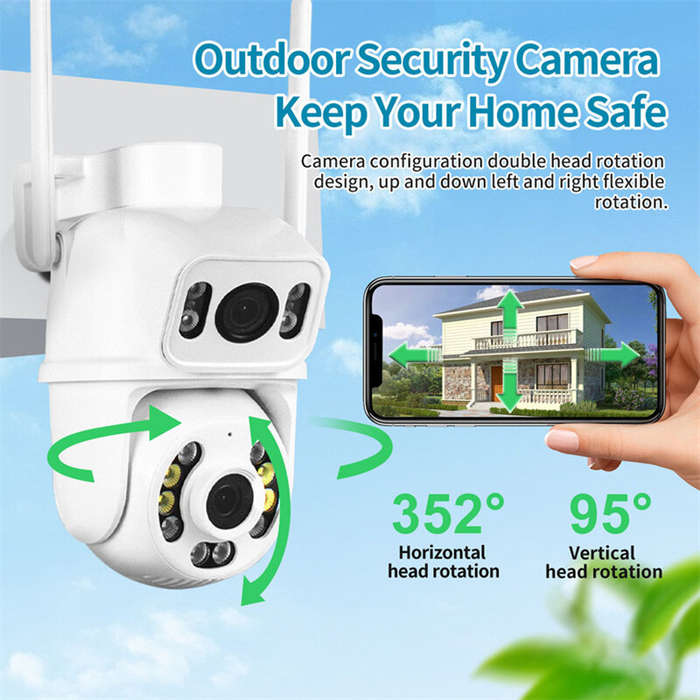 White - Guudgo 6MP HD 5X Zoom Dual Lens Security Camera WIFI PTZ IP66 Waterproof Night Vision 2-Way