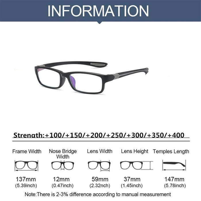 Black Grey - Ultralight Sports Reading Glasses Anti-blue Light Eyewear Glasses TR90 Frame Presbyopia