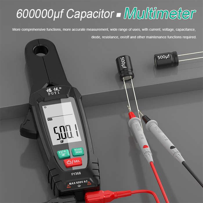Black - FY368 Digital Clamp Multimeter AC DC Voltage Current Resistance Frequency Capacitance Temper