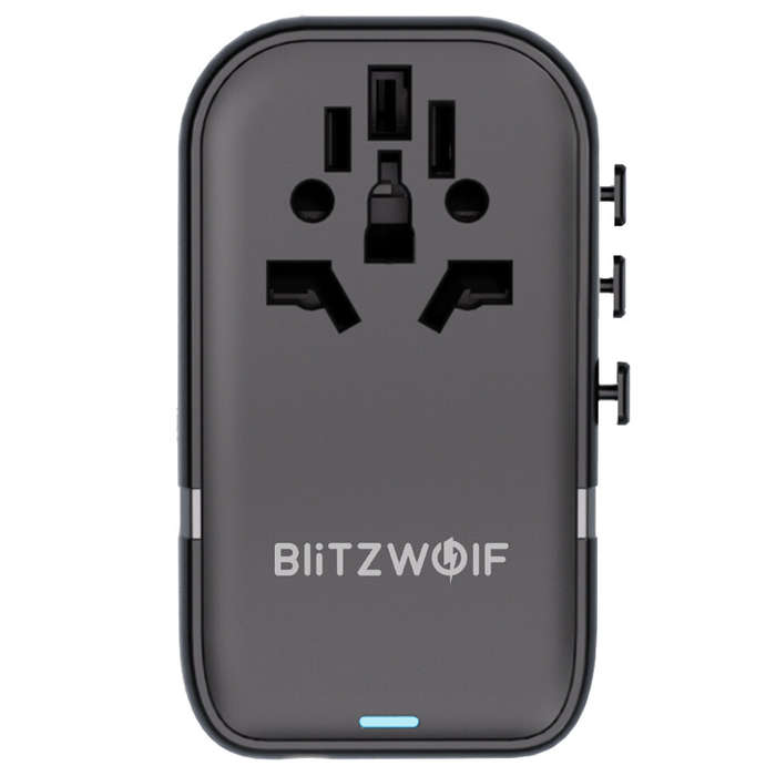 Black - Blitzwolf BW-TA2 5-in-1 Universal Travel Adapter with GaN 100W Fast Charging 2 USB-C 2 USB-A