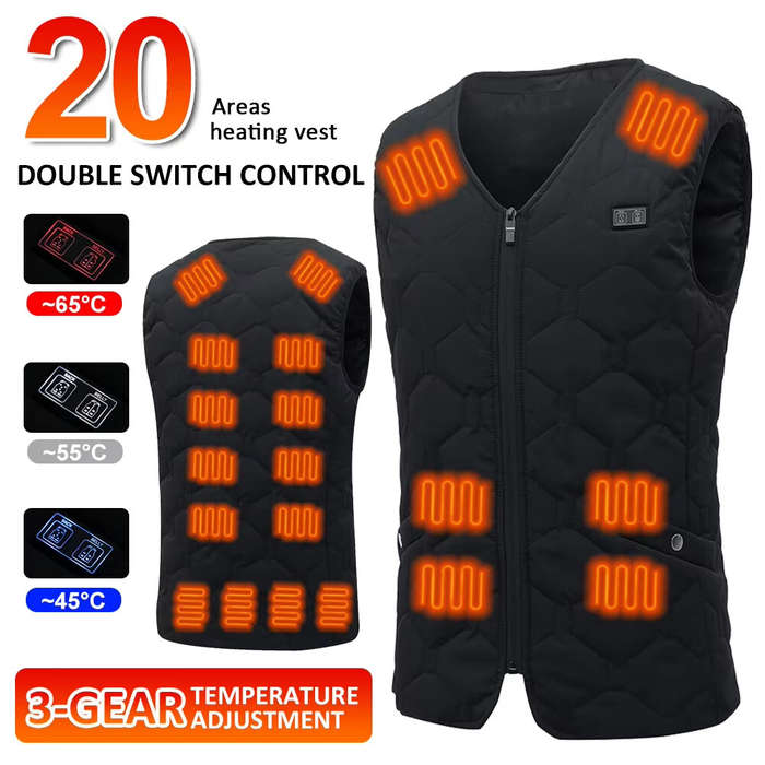4XL - TENGOO HV-20 Smart Heated Vest 20 Heating Areas Oversized Women Men Winter Vest Self Heating V