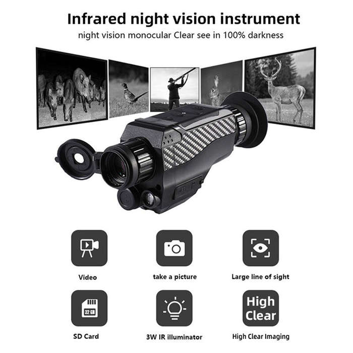 Black - Night Vision Monocular 4-32X Zoom Infrared Telescope Digital Night Vision Scope with 1.5" TF