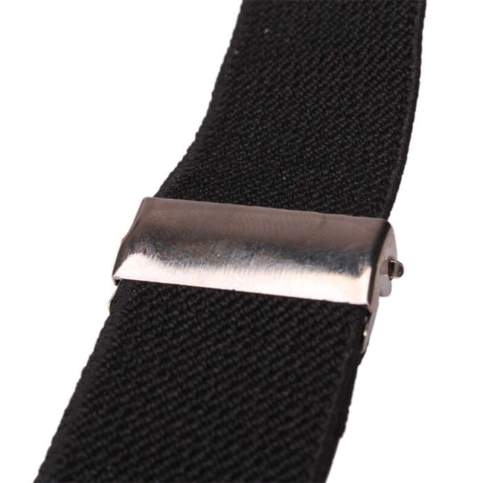 Black - Mens Classic Black Suspenders Elastic Y-Back Adjustable Braces with 3 Metal Clips