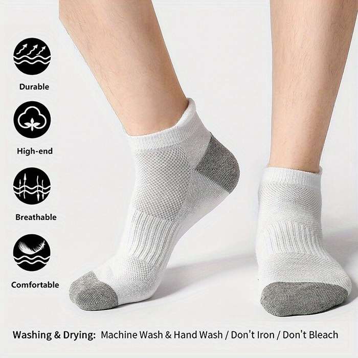Black - 6 Pair Cotton Men Socks Comfy Solid Color Male's Short Sock Summer Cycling Breathable Mesh R