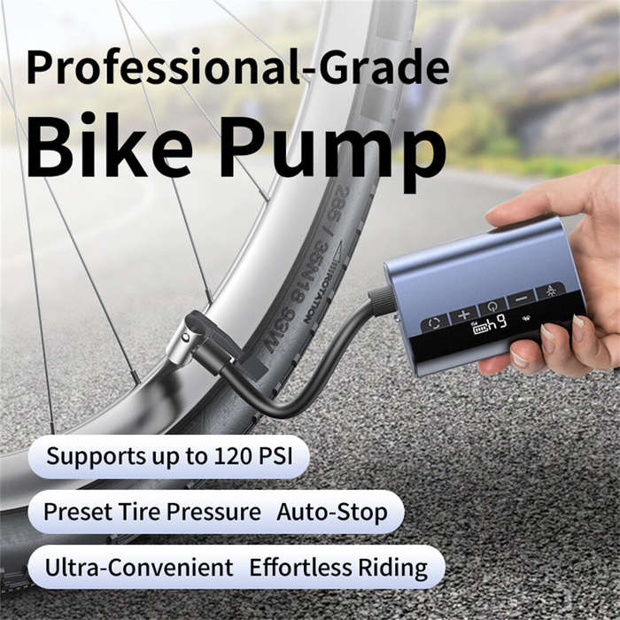 Grey - 150Psi Portable Pocket Motorcycle Road Bike Bicycle Tire Electric Air Pump, Mini Rechargeable