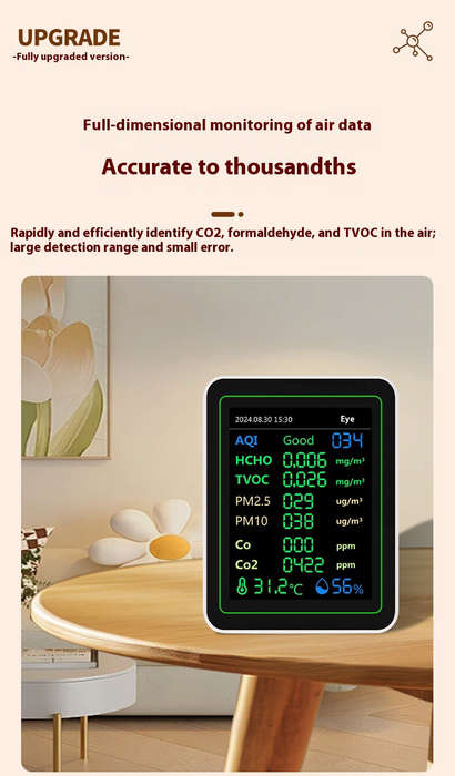 Black - NEW 12 in 1 Air Quality Monitor Formaldehyde Space Contrast Function TVOC CO CO2 PM2.5 PM10