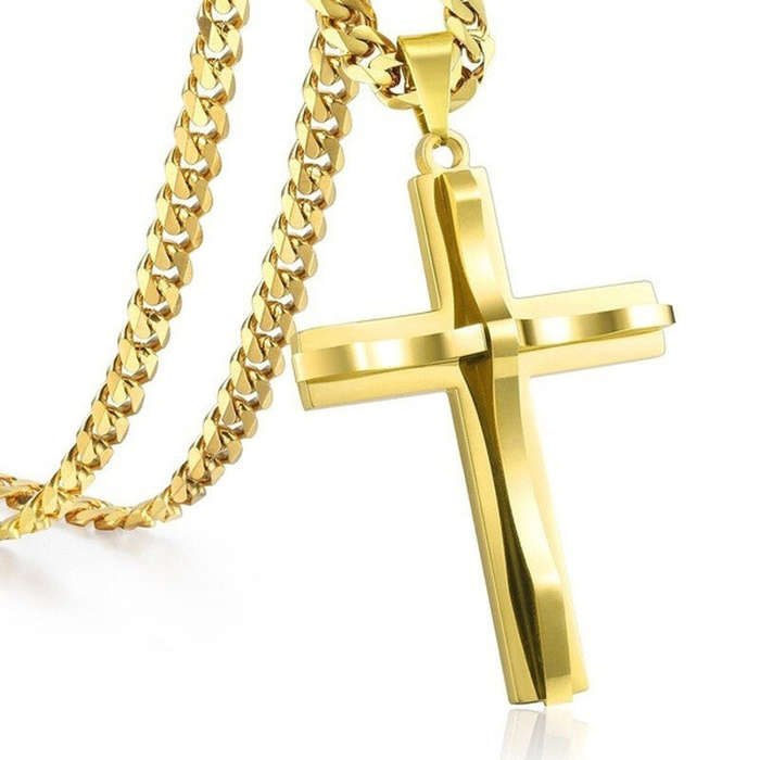 Silver - Cross Pendant Necklaces For Men Women Golden Silvery Stainless Steel Charm Chain Male Hip H