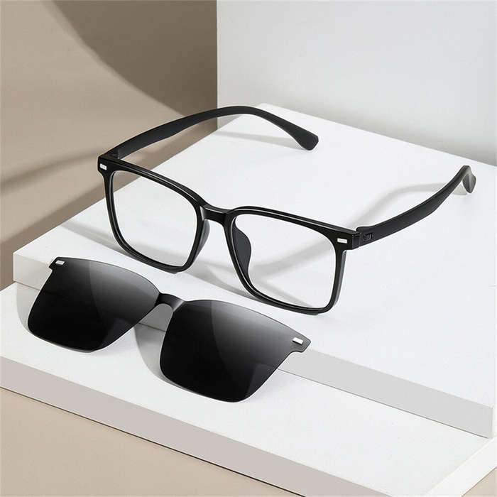 Black - Magnetic Sunglasses for Men Women Fashion Square Lightweight Outdoor UV400 Sunshade Fishing