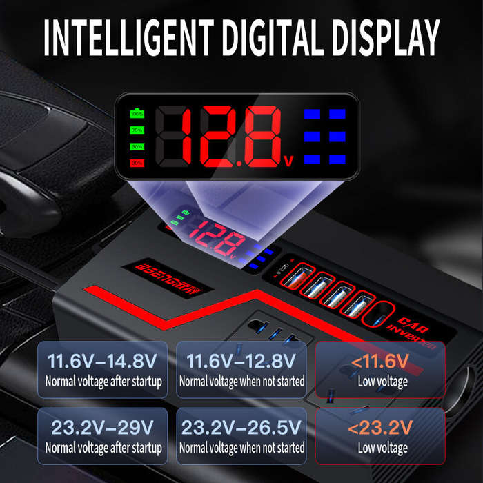 A - Car Inverter 12V to 110V 24V to 220V Multi-functional 200W Car Truck Converter Intelligent Digit