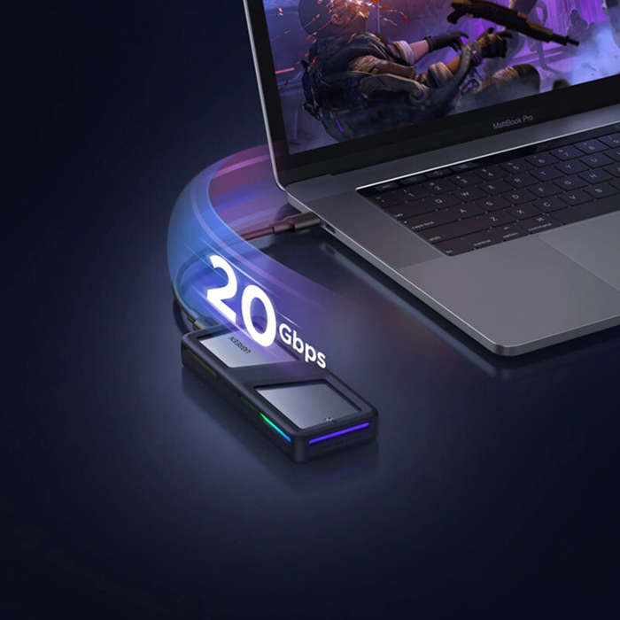 Grey - UGREEN CM777 20Gbps M.2 NVMe SATA SSD Case RGB Lighting Dual Protocol SSD Enclosure Adapter U