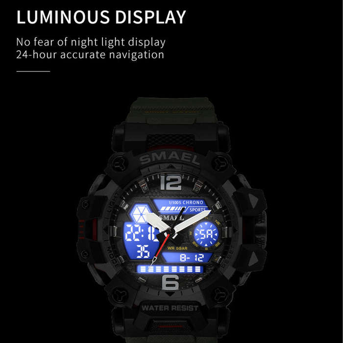 Blue - SMAEL Men LED Luminous Waterproof Sports Digital Dual Display Watch Multifunctional Outdoor C