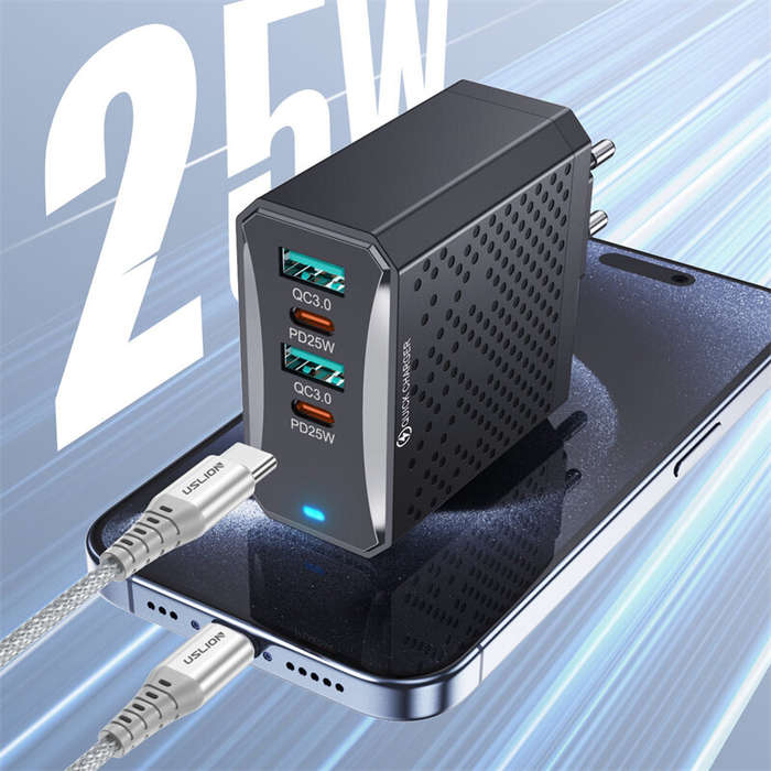 White & EU Plug - USLION BK303 100W 4-Port USB PD Charger 2USB-A+2USB-C PD QC3.0 Fast Charging Wall