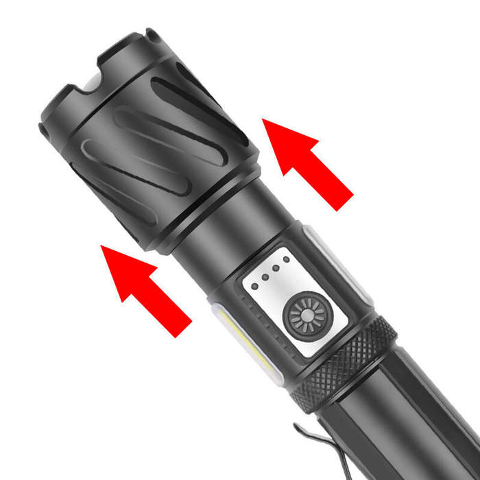 Black - Bikight Powerful Zoomable Flashlight with COB Sidelight with 18650 Battery Magnet Tail, High