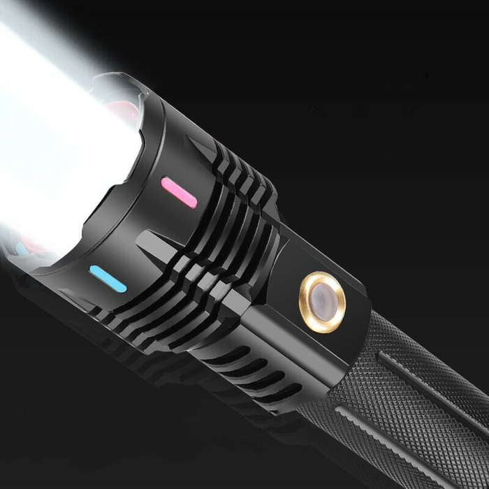 30W White-Light LED Flashlight Tactical Telescopic Zoom Flashlight Band Color Night Light Long Range