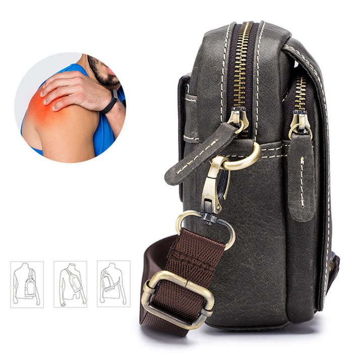 Khaki - BULLCAPTAIN Casual Sports Mini Genuine Leather Crossbody Bag Men Casual Functional Cowhide P