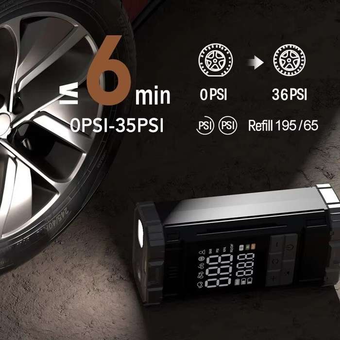 Black - Wireless Portable Air Compressor Digital Tire Inflator 150 PSI 4000mAh Rechargeable Battery