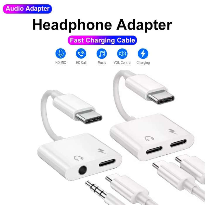 Type-C+Type-C - 2-in-1 Audio Adapter USB-C to 3.5 mm Jack/Type-C Charging 3.5mm Aux Cable for Samsun