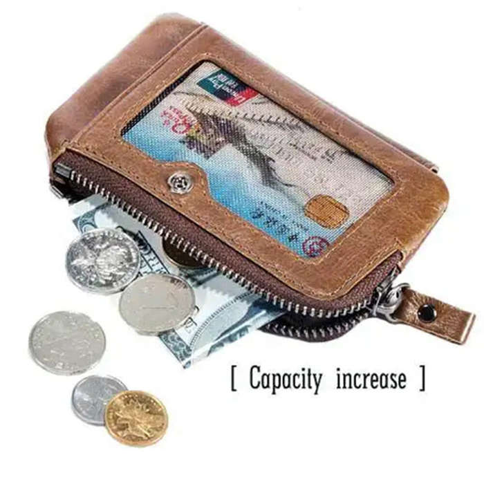 Black - BULLCAPTAIN Men's Genuine Leather RFID Wallet Short Trifold Design Hasp Zipper Closure Card