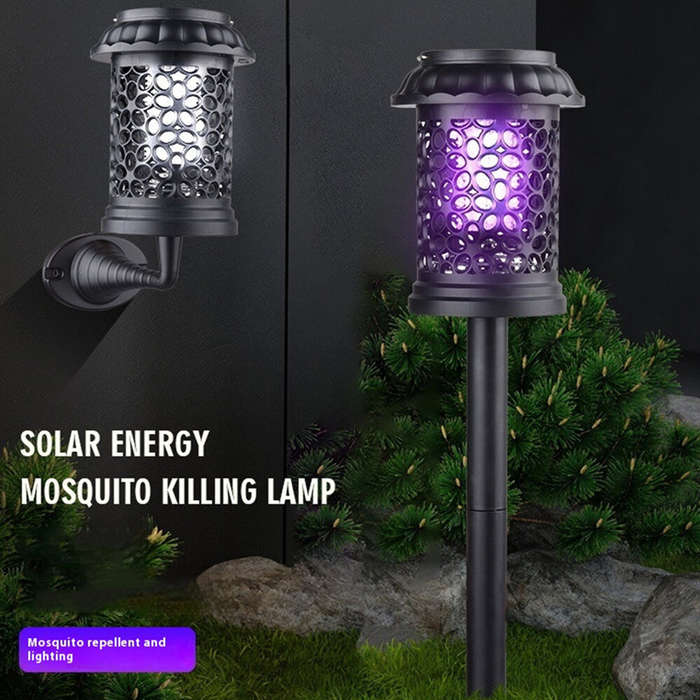 Black - Elfeland Solar Powered Mosquito Killer Lamp Outdoor Waterproof Lawn Light Bug Zapper Mosquit