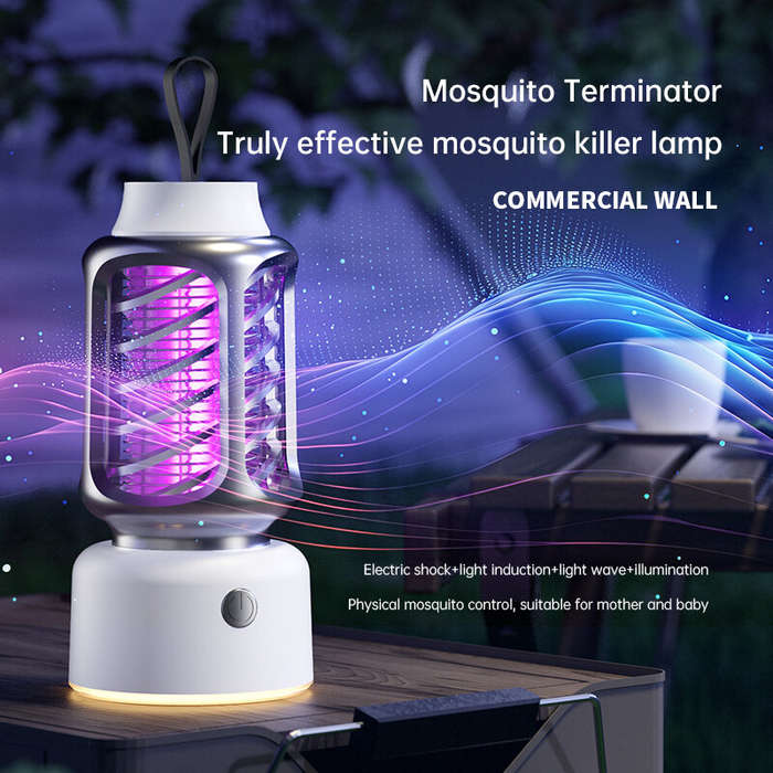 White - 360 Electric Shock Mosquito Killer Lamp USB Charging Portable Household Electric Mosquito Ki