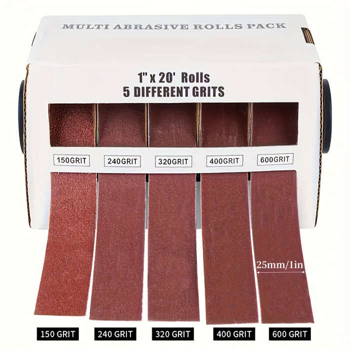 6M - Emery Sandpaper 5 Rolls Abrasive Cloth Aluminum Oxide 150 240 320 400 600 Grit 25mm x 6m Woodwo