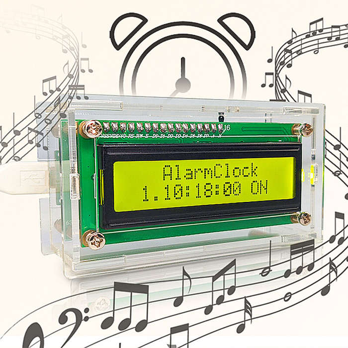 LCD1602 Electronic Clock Kit Perpetual Calendar Temperature Time Display Music Alarm Clock with Back