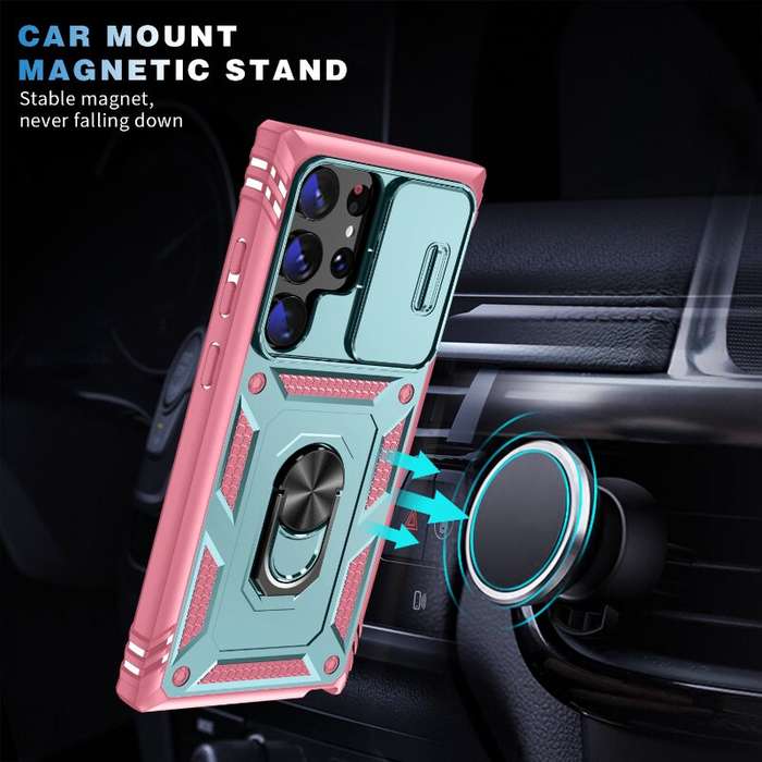 Blue - Multi-layers Shockproof Mobile Phone Case with Metal Patch Ring Holder Hard PC+TPU Protective