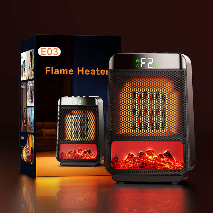 EU Plug - 1500W 3D Dynamic Flame Heater PTC Rapid Heating Heater 2 Gear Hot Wind Ambient Light 4 Gea