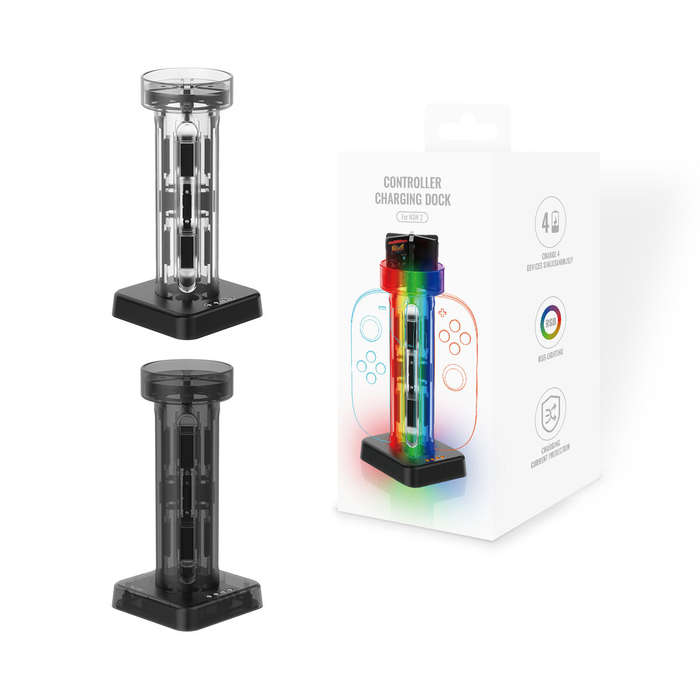 Black - JYS JYS-NS2279 Switch2 Joy-Con 4 in 1 Charging Dock RGB Gaming Lights Vertical Organizer Fas