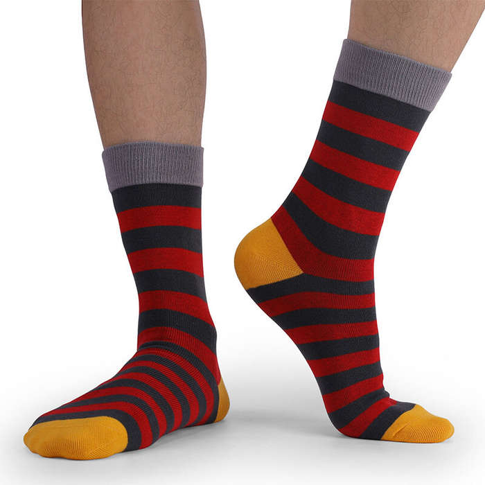 #01 - 5Pairs Colorful Striped Men Long Socks Fun Novelty Cotton Dress Socks Comfy Breathable Crew So