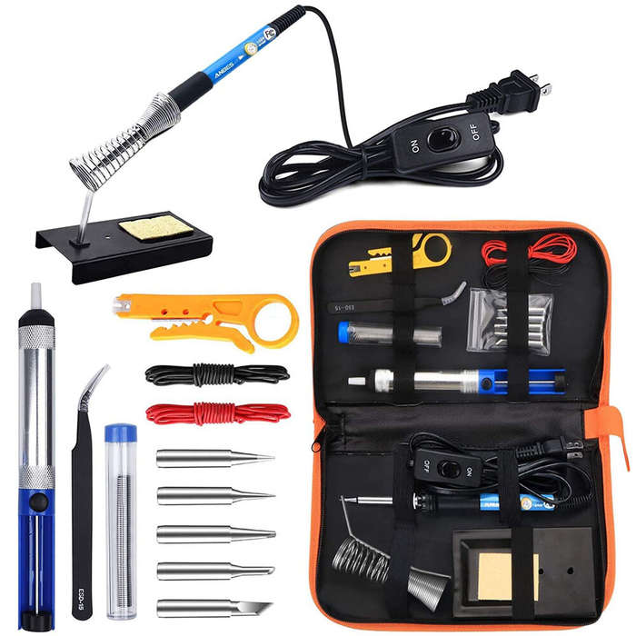 220V EU Plug - 220V 60W 200-450 Plastic and Aluminum Alloy Adjustable Temperature Welding Iron Set