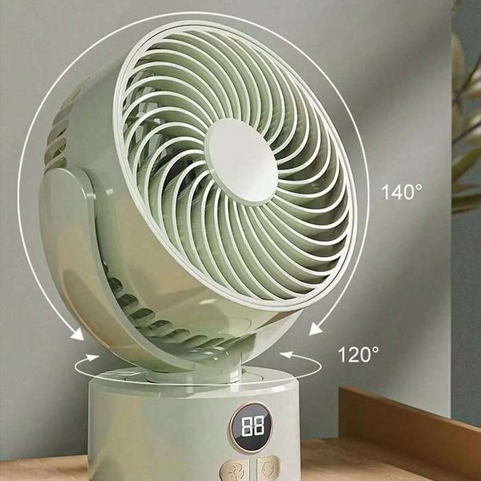 Green - Tevorex Compact USB Rechargeable Desk Fan Quiet Large Battery Display Rotating Cooling Airfl