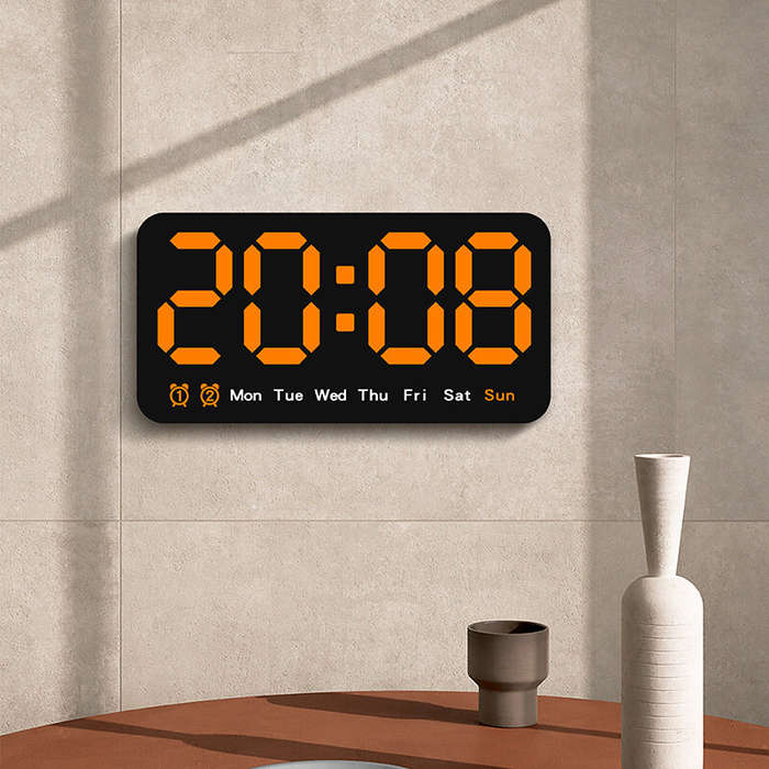 Blue - Large Display Led Digital Wall Clock Brightness Adjustable Voice Control Display Temperature