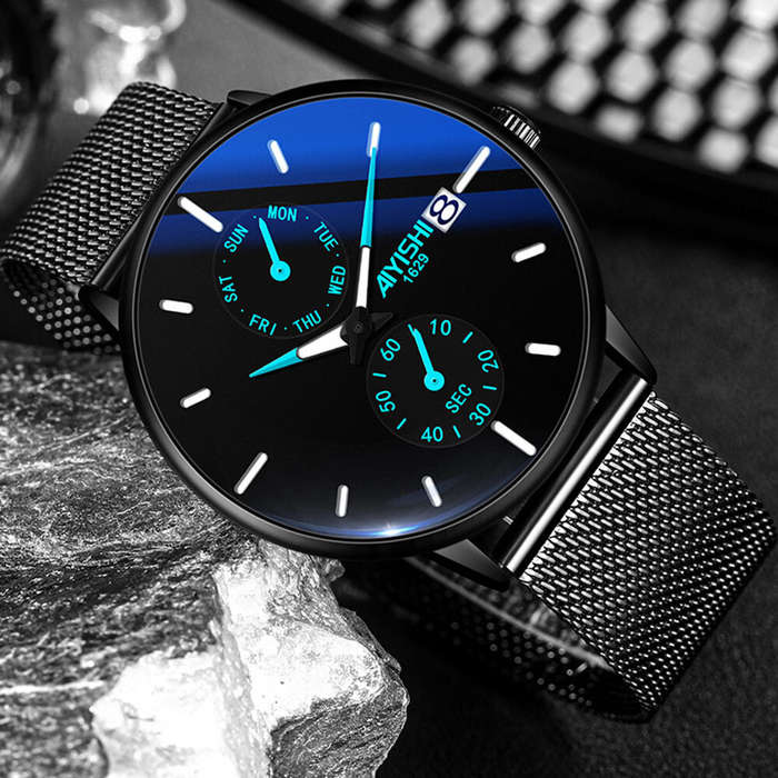 Red - AIYISHI Men Simple Luxury Fashion Quartz Watch Luminous Waterproof Watch Stainless Steel Mesh
