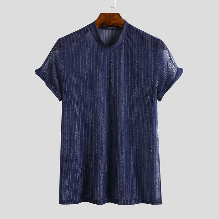 4XL - Men Mesh See-Through T-Shirt Training Fitness Sport Casual Short Sleeve Slim Fit Thin Tee Tops
