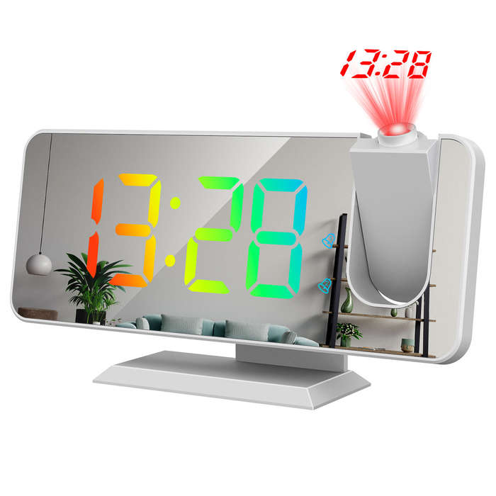 Black - AGSIVO LED RGB Digital Projection Alarm Clock with 180 Rotatable Projector / 11 Colors / Mir