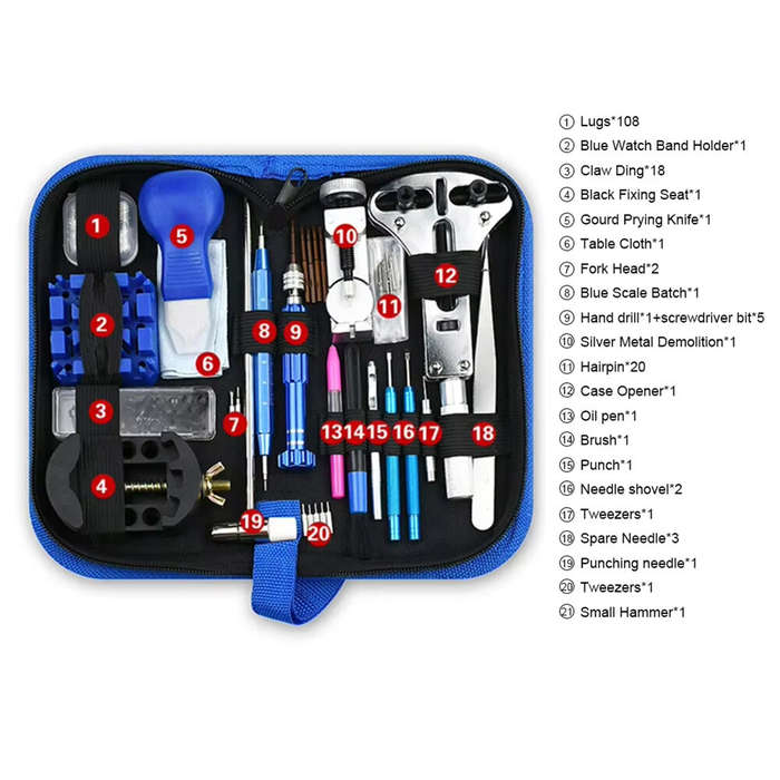 212pcs - 212pcs Watch Repair Tool Kit - Aluminum Alloy Watchmaker Set with Pry Knife, Screwdrivers,