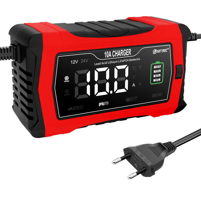 EU Plug - HTRC 10A Car Motorcycle Battery Charger 12V 24V Lead-Acid Lithium Battery Agm Smart Repair