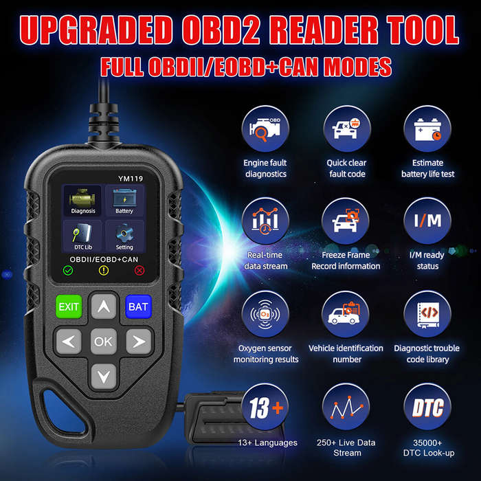 #01 - YM119 OBDII Scanner Diagnostic Tool OBD2 Code Reader 1.8-inch TFT Color Screen Car Automotive
