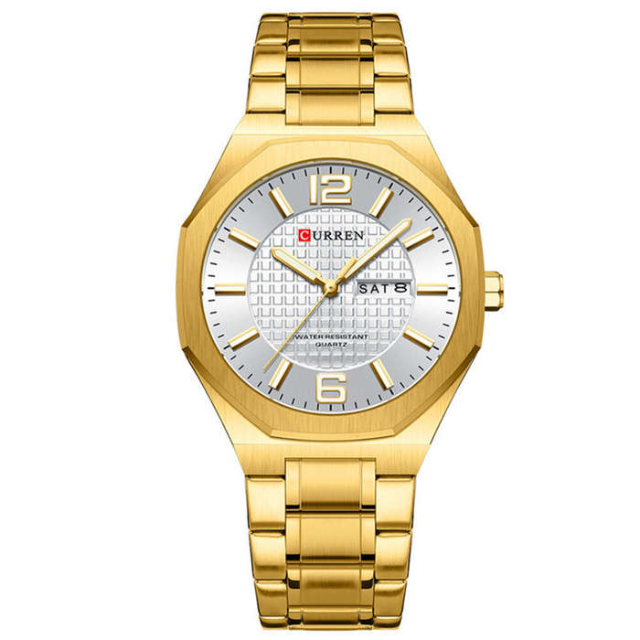 Blue - CURREN Men's Stainless Steel Quartz Watch Waterproof Calendar Business Casual Wristwatch Fash