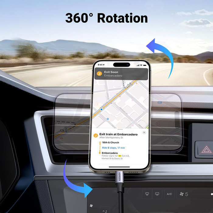 Black - UGREEN Car Air Vent Clip Phone Holder Magnetic Phone Mount Strongest Magnet Compatible with