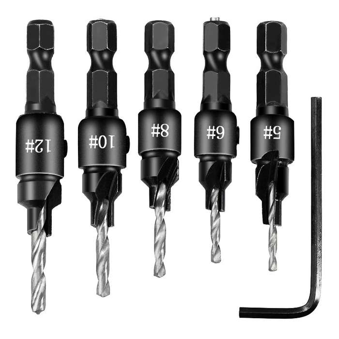 silver - 5pcs Countersink Drill Woodworking Drill Bit Set Drilling Pilot Holes For Screw Sizes #5 #6