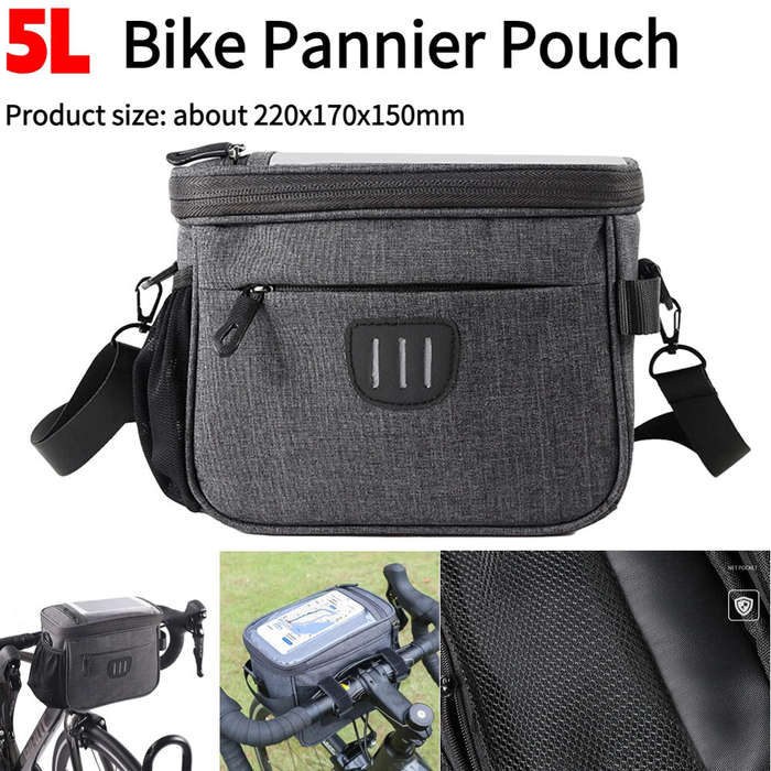 5L Bicycle Handlebar Bag Large Capacity Waterproof Phone Case Holder 6.7 Inches Touchscreen Cycling