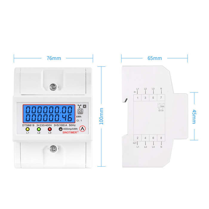 White - Dgital Wattmeter 100A 380V AC Three Phase Energy Meter Temporary kWh Can Be Reset Power Volt