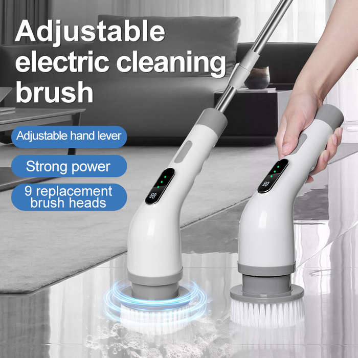Black - Multifunctional Electric Cleaning Brush with 9 Replaceable Heads for Kitchen Bathroom 3-spee