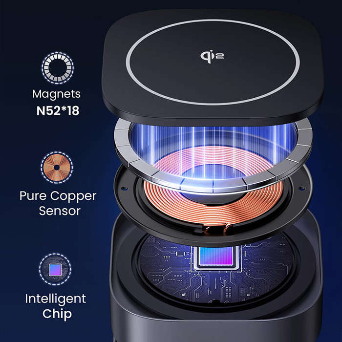 Dark Grey - Ugreen Qi2 15W Magnetic 2 in 1 Adjustable Viewing Wireless Charger Fast Wireless Chargin