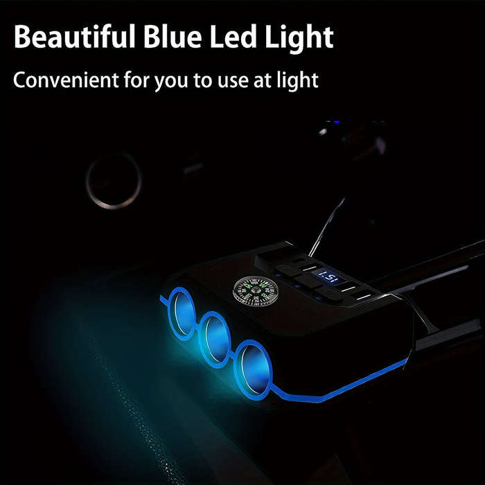 Black - 120W Car Charger Adapter 7 in 1 4 USB 3 Socket Splitter Charge Independent Switches DC Outle